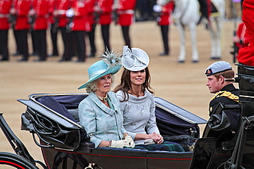 The Duchess of Cornwall, the Duchess of Cambridge and Prince Harry,  Trooping the Colour 2012, The Queen's Birthday Parade, Whitehall, London, England, United Kingdom, Europe