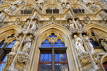 Late Gothic Town Hall at Grote Markt Square, Leuven, Brabant, Belgium, Europe