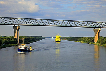 Vessels on Kiel Canal near Brunsbuttel, Schleswig-Holstein, Germany, Europe