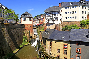 Hackenberg Mill with Leukbach Waterfall and Mill Museum, Saarburg on River Saar, Rhineland-Palatinate, Germany, Europe