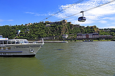 Cable Car to Fortress Ehrenbreitstein on Rhine River, Koblenz, Rhineland-Palatinate, Germany, Europe