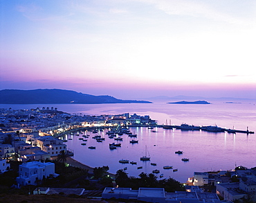 Evening view over Mykonos, Cyclades, Greek Islands, Greece, Europe