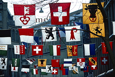 Flags of various Cantons, Zurich, Switzerland, Europe