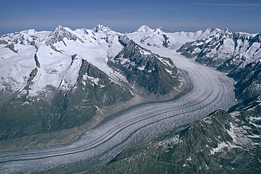 Aletschglacier, with Jungfrau and Monch mountains in background, Bernese Alps from south, Switzerland, Europe