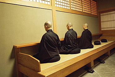 Monks during Za-Zen meditation in the Zazen Hall, Elheiji Zen Monastery, Japan, Asia