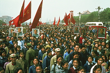 Demonstration on Tiananmen Square during the Cultural Revolution in 1967, Beijing, China, Asia