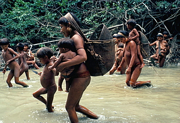 Yanomami Indians going fishing, Brazil, South America