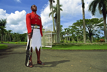 Sentry at Government House, Suva, Viti Levu, Fiji, Pacific Islands, Pacific