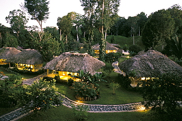 Chan Chich Lodge in Mayan plaza, Gallon Jug, Belize, Central America