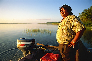 Mayan boatman, Antonio Novelo, Lamanai, Belize, Central America