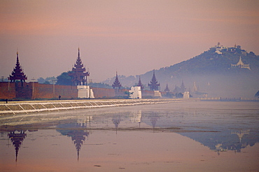 Royal Palace moat at dawn, Mandalay, Myanmar, Asia