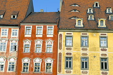 Medieval market square buildings, Cheb, Bohemia, Czech Republic, Europe