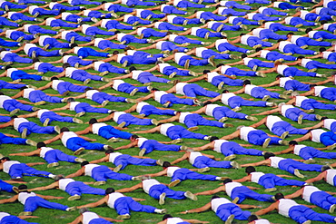 Mass sports display, Plzen, West Bohemia, Czech Republic, Europe