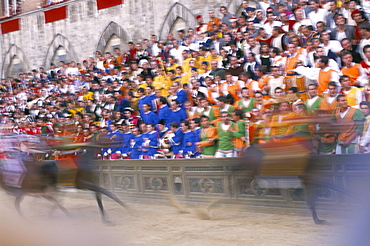 The race, Palio horse race, Siena, Tuscany, Italy, Europe