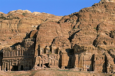 Royal tombs in rockface, Nabatean archaeological site, Petra, UNESCO World Heritage Site, Jordan, Middle East