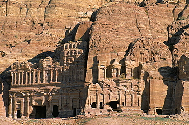 Royal tombs in rockface, Nabatean archaeological site, Petra, UNESCO World Heritage Site, Jordan, Middle East