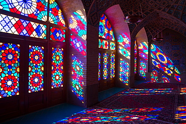 Stained glass windows of Prayer Hall, Nasir-al Molk Mosque, Shiraz, Iran, Middle East