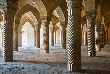 The 48 carved column prayer hall, Masjed-e Vakil (Regent's Mosque), Shiraz, Iran, Middle East