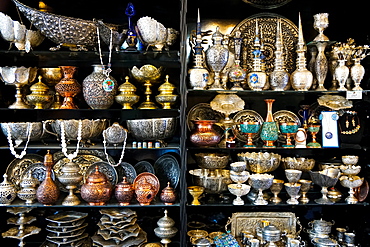 Metalwork for sale, Grand Bazaar, Isfahan, Iran