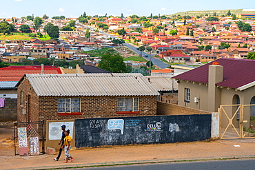 The changing face of Soweto with the original housing in the foreground and more affluent suburbs in the backgoround, Soweto, Johannesburg, South Africa, Africa