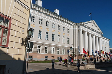 Neo-classical facade of University of Tartu building, Tartu, Estonia, Europe