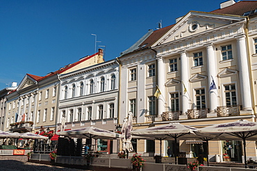 Neo-classical building facades, Town Hall Square, Tartu, Estonia, Europe