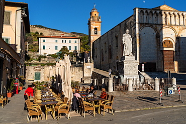 Town square of Pietrasanta on the coast in Northern Tuscany, bathed in afternoon light, Pietrasanta, Tuscany, Italy, Europe