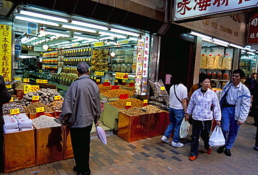 Dried seafood shop, Des Voeux Road West, Hong Kong Island, Hong Kong, China, Asia