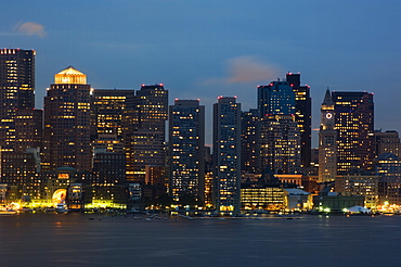 The skyline of the Financial District across Boston Harbor, Boston, Massachusetts, USA