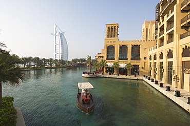 Madinat Jumeirah Hotel and Burj Al Arab beyond, Dubai, United Arab Emirates, Middle East