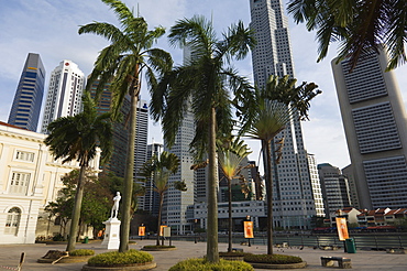 Raffles Landing Site, Financial District beyond, Singapore, Southeast Asia, Asia