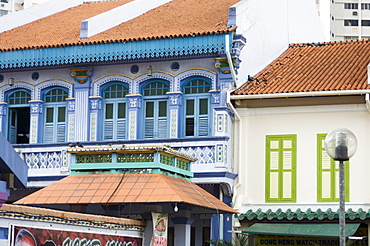 Colourfully painted houses in Little India, Singapore, Southeast Asia, Asia