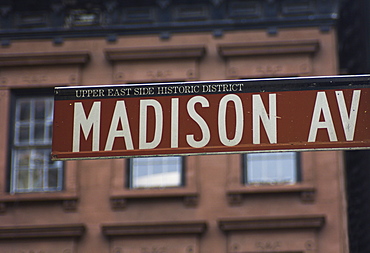 Madison Avenue street sign, Upper East Side, Manhattan, New York City, New York, United States of America, North America