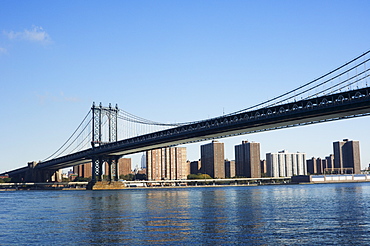 Manhattan Bridge and the East River, New York City, New York, United States of America, North America