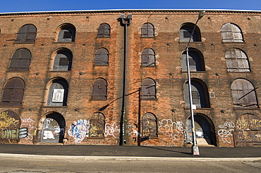 Derelict warehouses in the DUMBO (Down Under Manhattan Bridge Overpass) neighbourhood of Brooklyn, New York City, New York, United States of America, North America