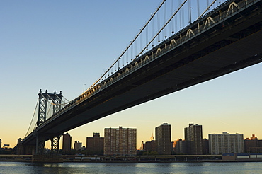 Manhattan Bridge and the East River, New York City, New York, United States of America, North America