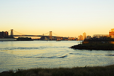 Williamsburg Bridge and the East River, New York City, New York, United States of America, North America