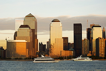 World Financial Center buildings and Lower Manhattan skyline across the Hudson River, New York City, New York, United States of America, North America