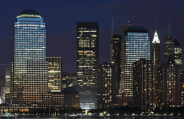 World Financial Center buildings and Lower Manhattan skyline across the Hudson River, New York City, New York, United States of America, North America