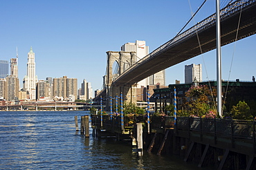 The River Cafe and Brooklyn Bridge, New York City, New York, United States of America, North America