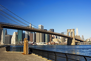 Brooklyn Bridge and Manhattan skyline, New York City, New York, United States of America, North America