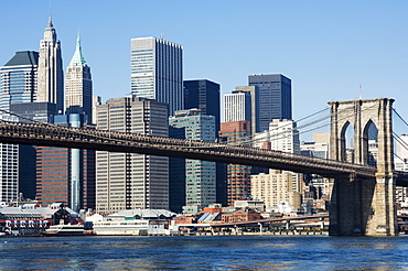 Brooklyn Bridge and Manhattan skyline, New York City, New York, United States of America, North America