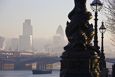 Early morning view of the City of London from the South Bank, London, England, United Kingdom, Europe