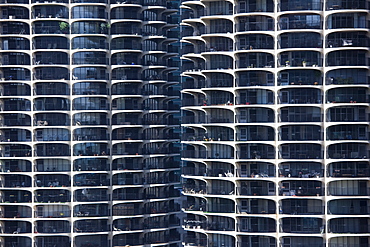 Close-up of Marina City's twin towers, Chicago, Illinois, United States of America, North America