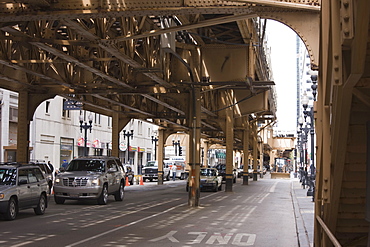 Under the El, the elevated train system in The Loop, Chicago, Illinois, United States of America, North America