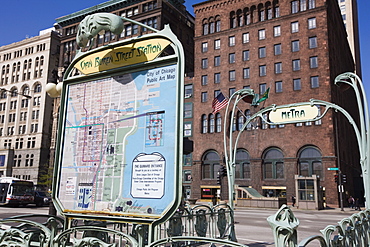 Metra rail system, station sign in the style of the Paris Metro, Chicago, Illinois, United States of America, North America