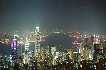 Skyline and Victoria Harbour at night from the Peak, Hong Kong Island, Hong Kong, China, Asia