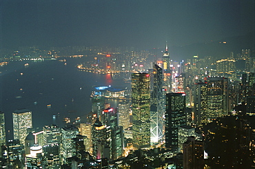 Skyline and Victoria Harbour at night from the Peak, Hong Kong Island, Hong Kong, China, Asia