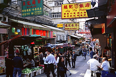 Shops and market stalls on Gage Street, Mid Levels, Hong Kong Island, Hong Kong, China, Asia