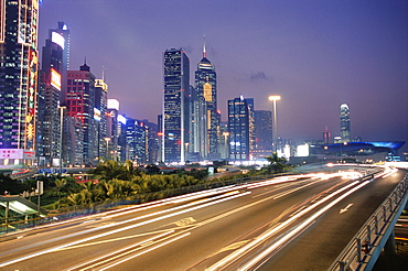 Expressway in the evening, Wan Chai, Hong Kong Island, Hong Kong, China, Asia